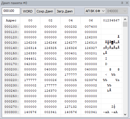 Окно дампа памяти