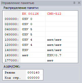 Окно распределения памяти